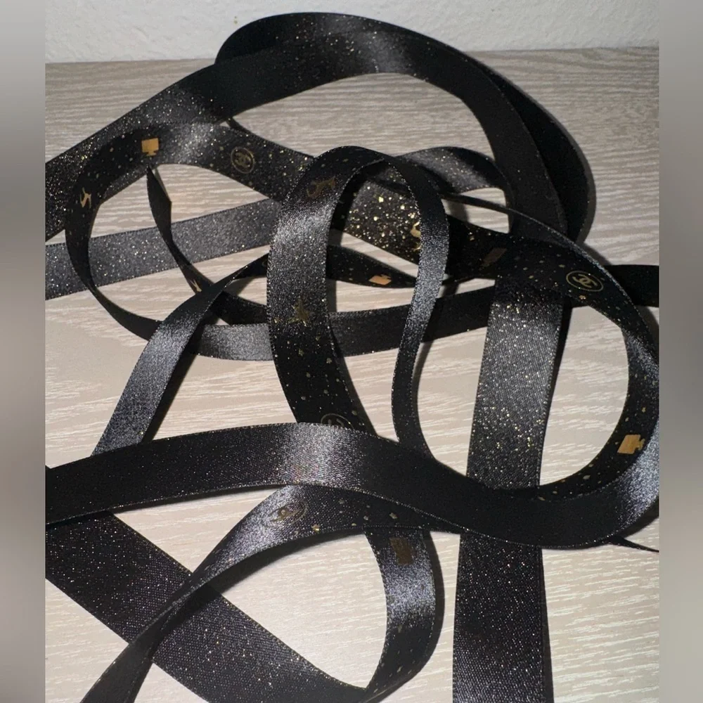 CHANEL Limited Edition Black & Gold Gift Wrapping Ribbon. 130 inches 3/4”